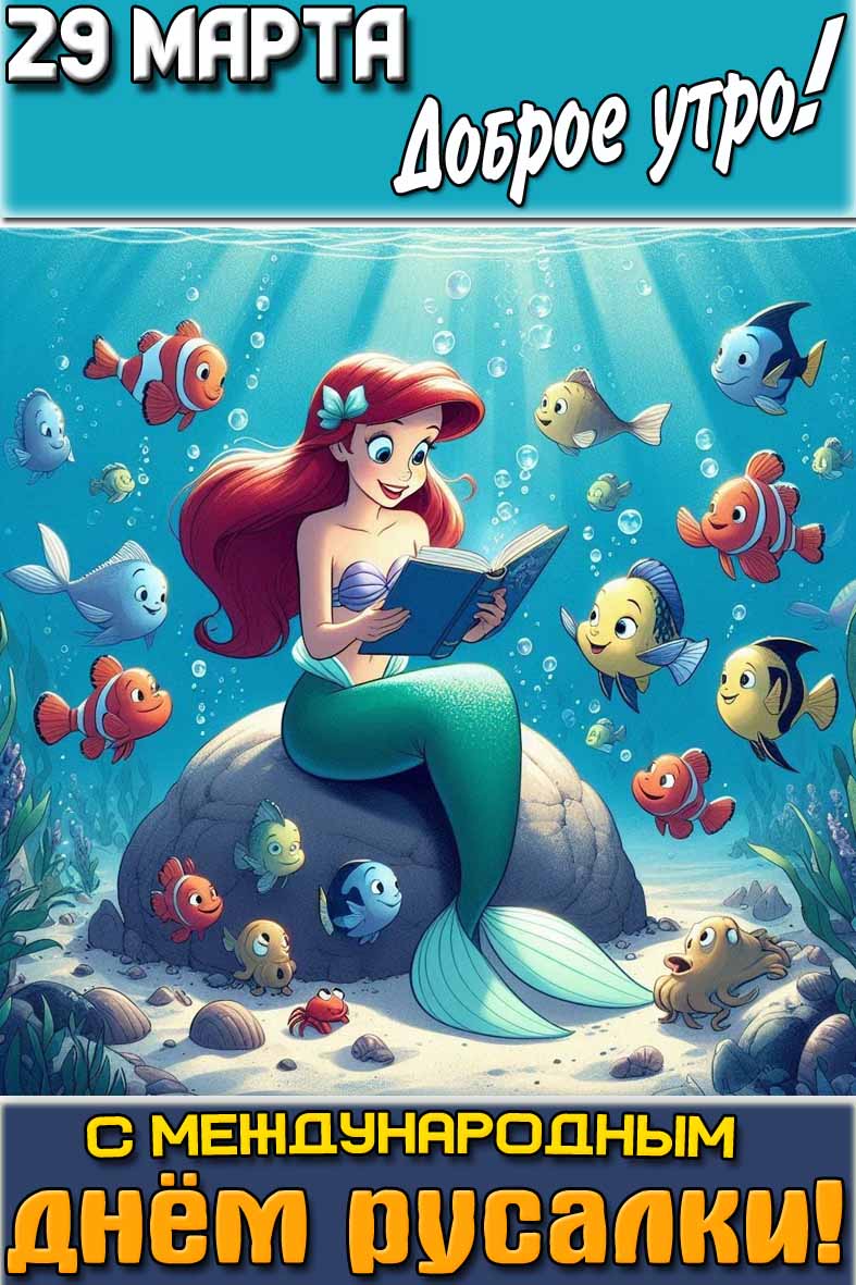 Открытка "29 марта доброе утро! С Международным днём русалки!"
