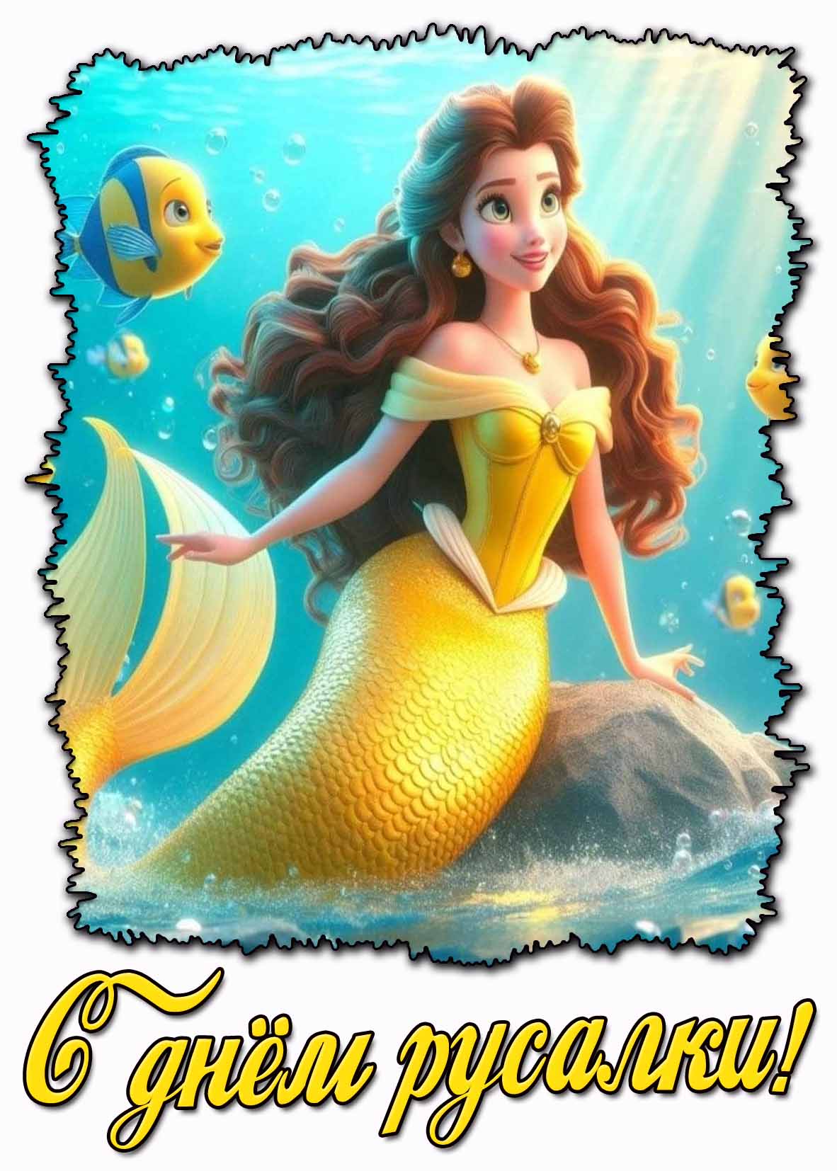 Мультяшная открытка с днём русалки