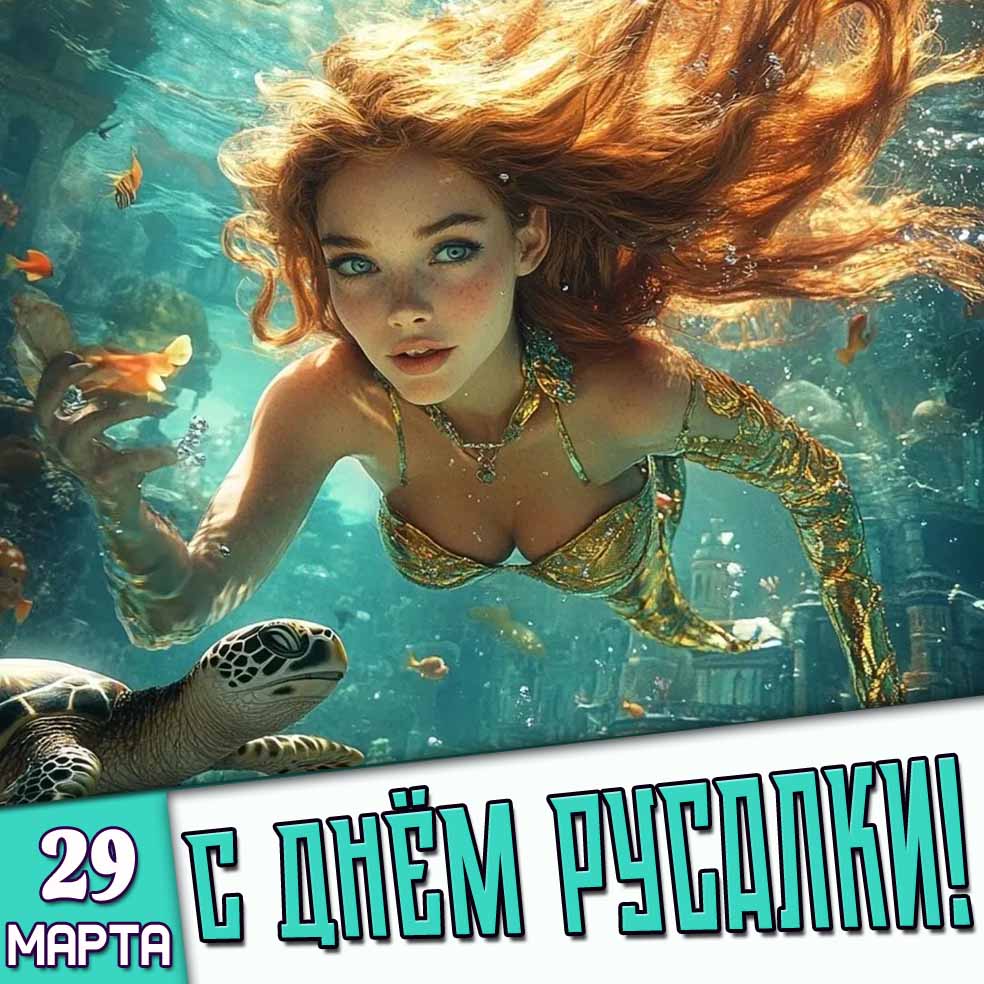 Открытка 29 марта - с днём русалки!
