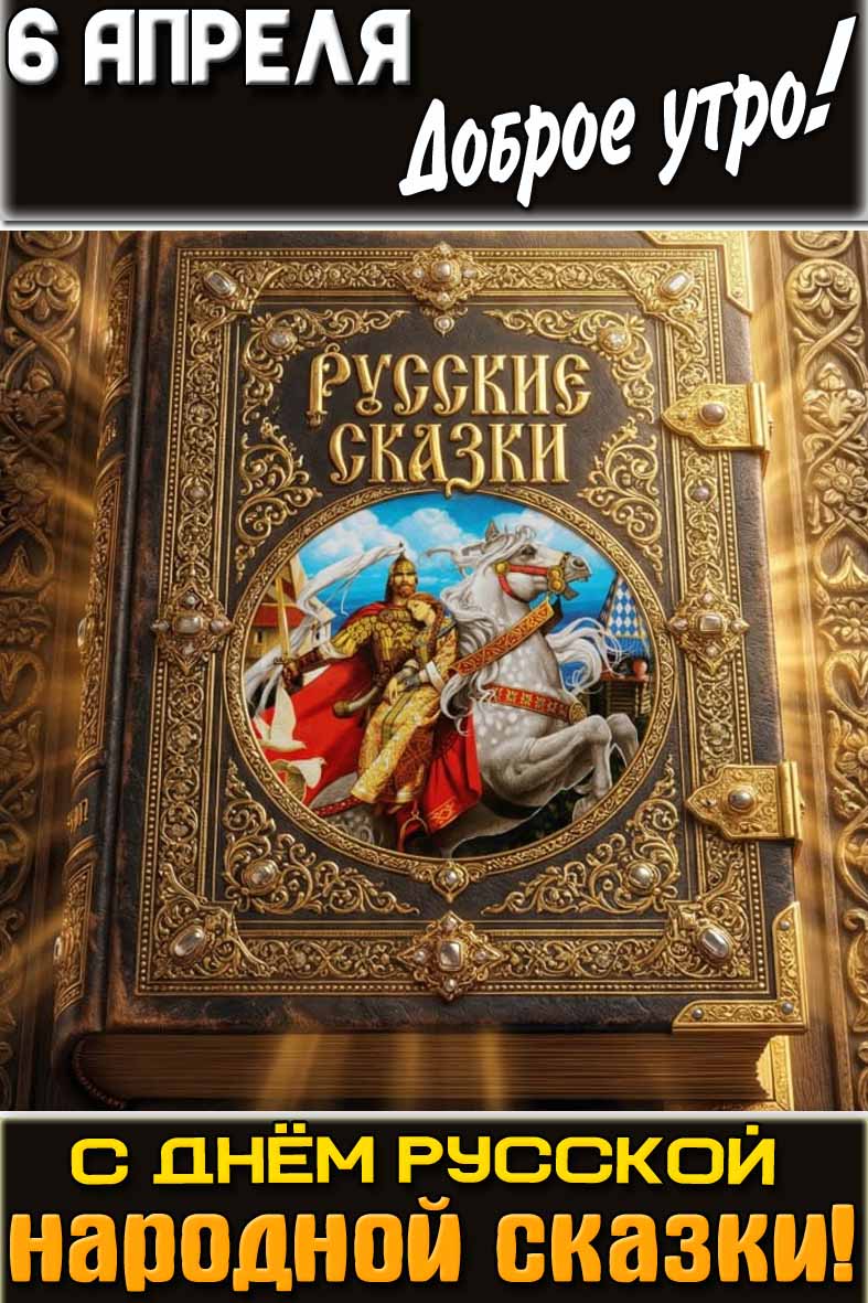 Открытка "6 апреля доброе утро! С днём русской народной сказки!"