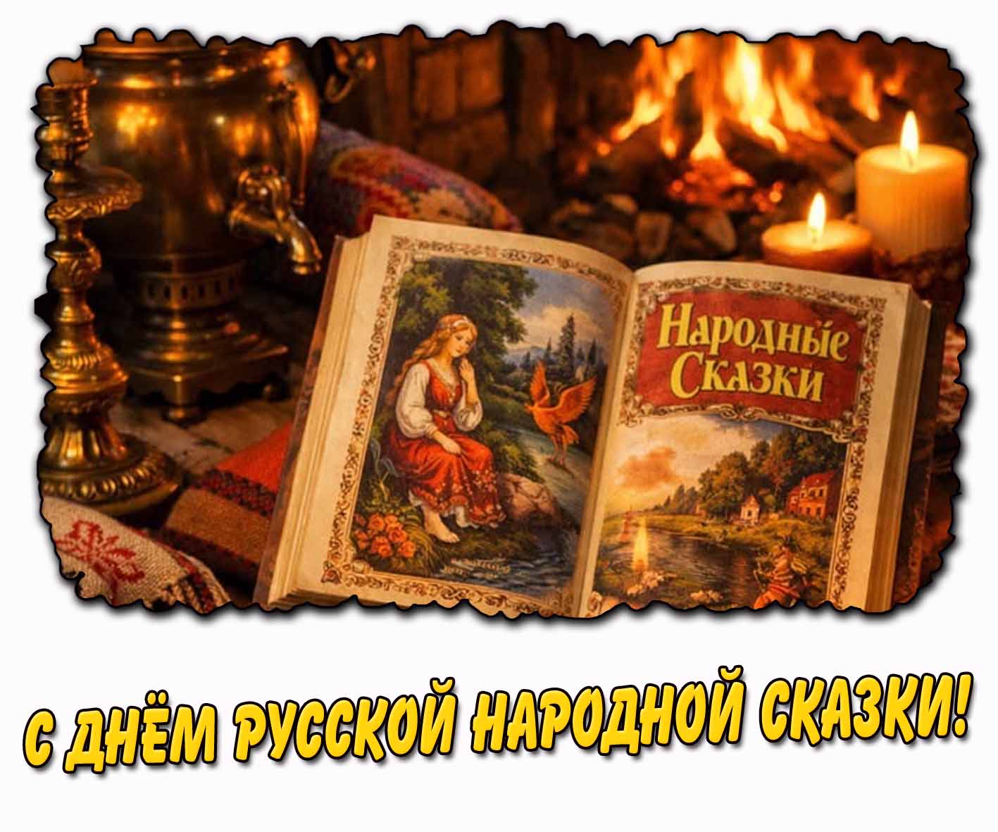 Горизонтальная открытка с днём русской народной сказки
