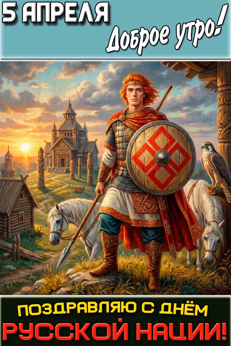 Открытка "5 апреля доброе утро! Поздравляю с днём русской нации!"