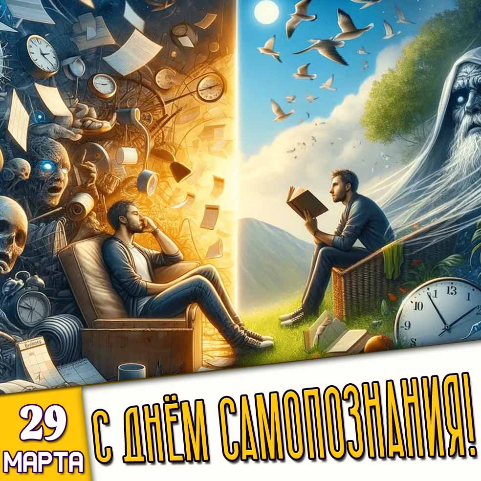 Открытка 29 марта - с днём самопознания!