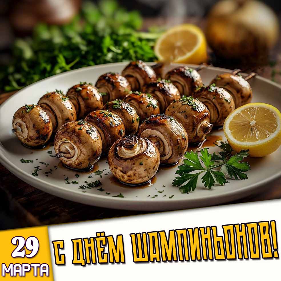 Открытка 29 марта - с днём шампиньонов!