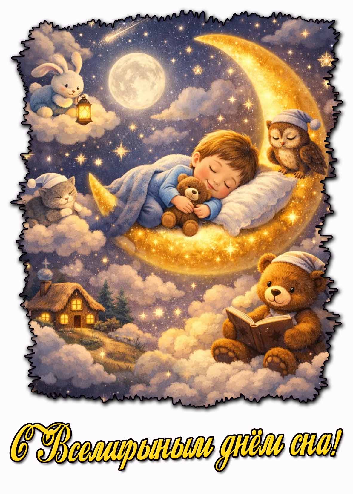 Красивая детская открытка с Всемирным днём сна