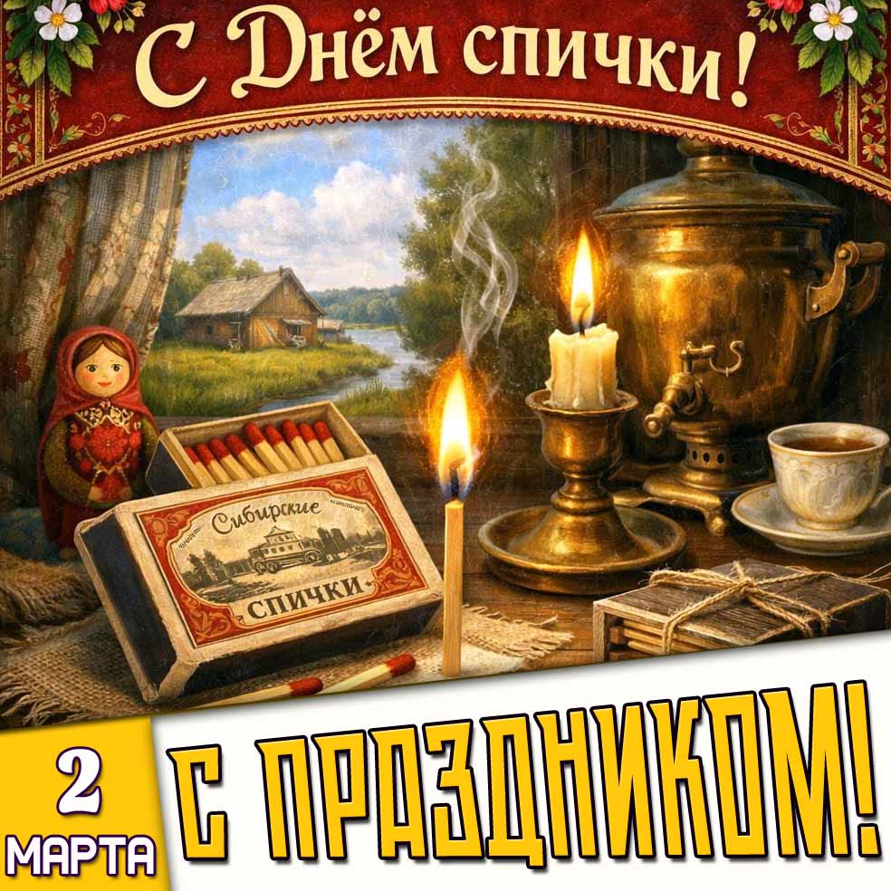 Открытка "2 марта - с днём спички! С праздником!"