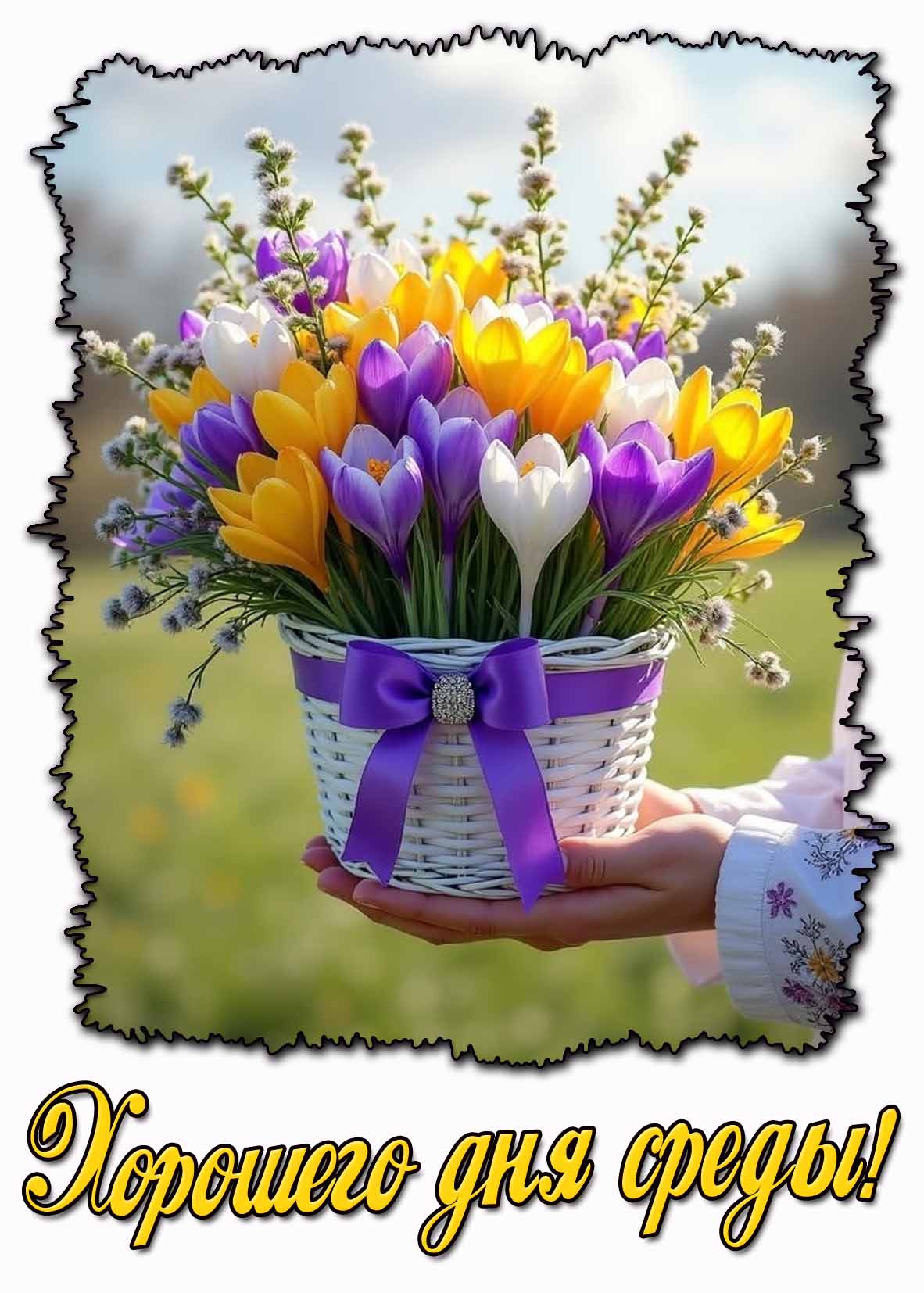 Хорошего дня среды! - открытка с весенними крокусами