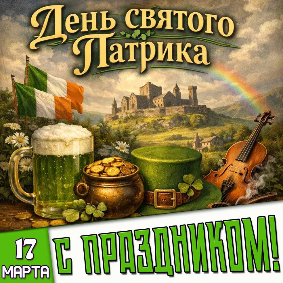 Открытка "17 марта - день святого Патрика! С праздником!"
