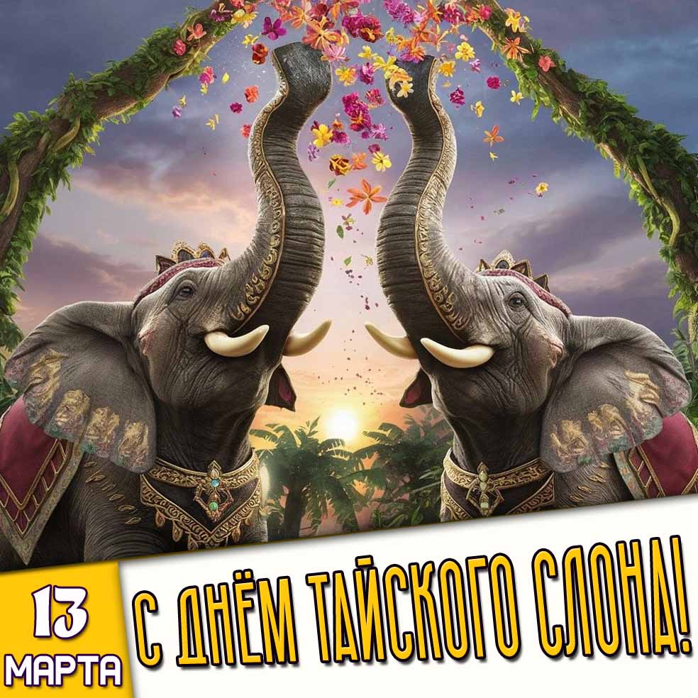 Открытка 13 марта - с днём тайского слона!