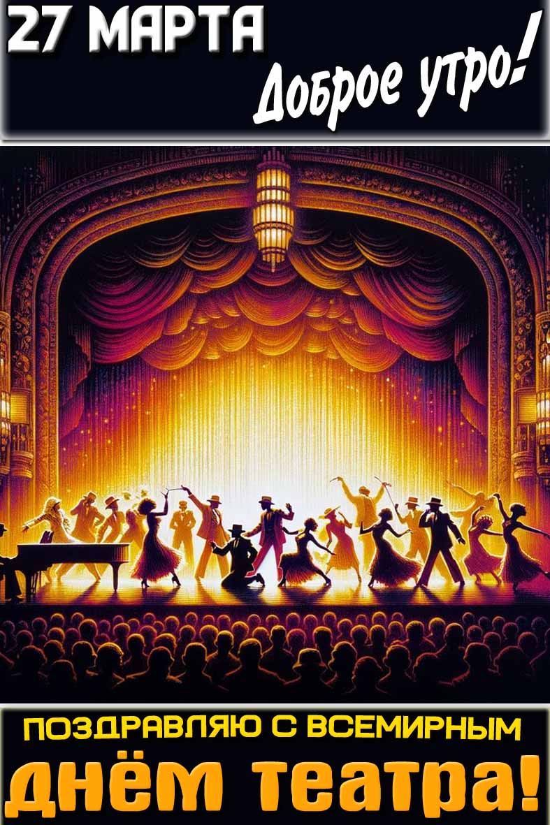 Открытка "27 марта доброе утро! Поздравляю с Всемирным днём театра!"