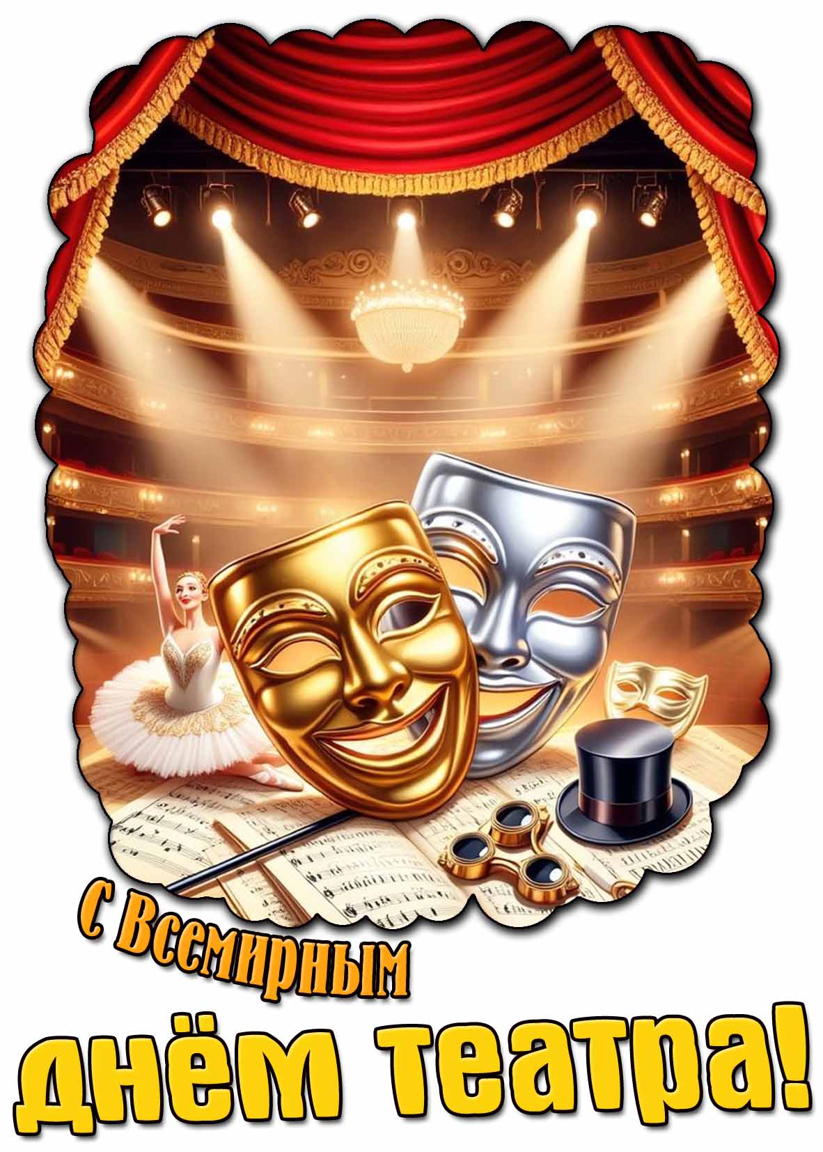 Открытка с Всемирным днём театра