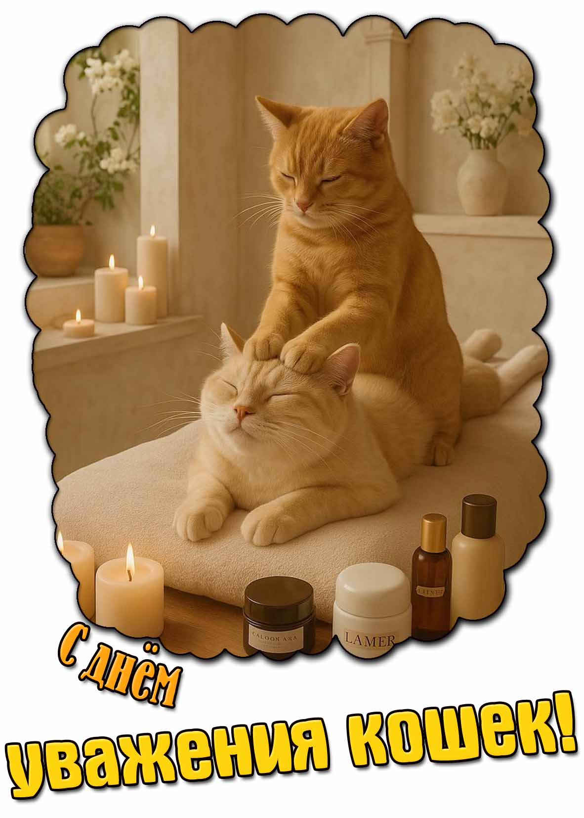 С днём уважения кошек! - романтическая открытка