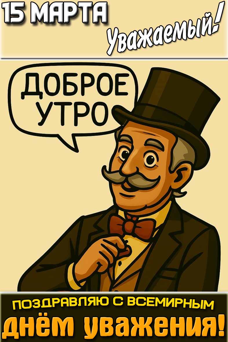 Прикольная картинка "15 марта доброе утро, уважаемый! Поздравляю с Всемирным днём уважения!"