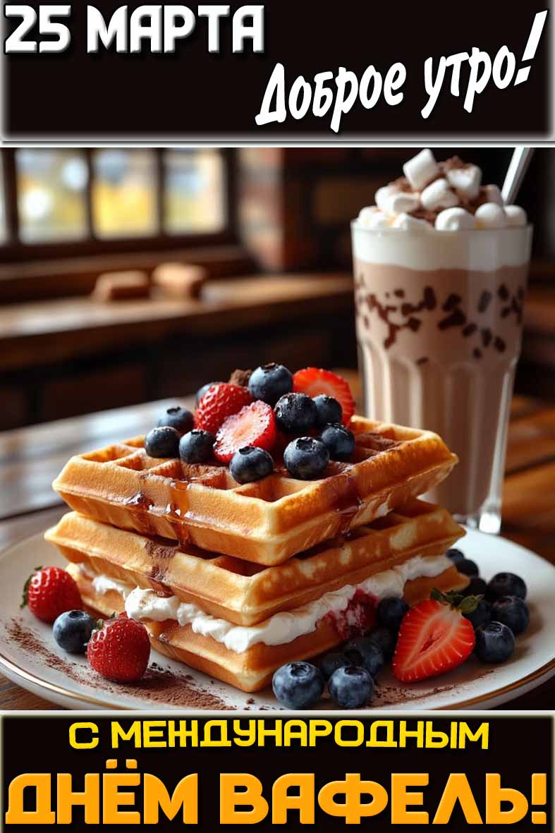 Открытка "25 марта доброе утро! С Международным днём вафель!"