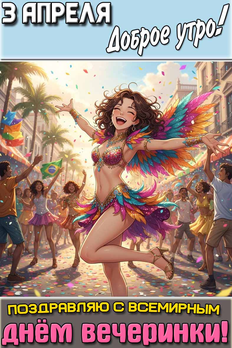 Картинка "3 апреля доброе утро! Поздравляю с Всемирным днём вечеринки!"