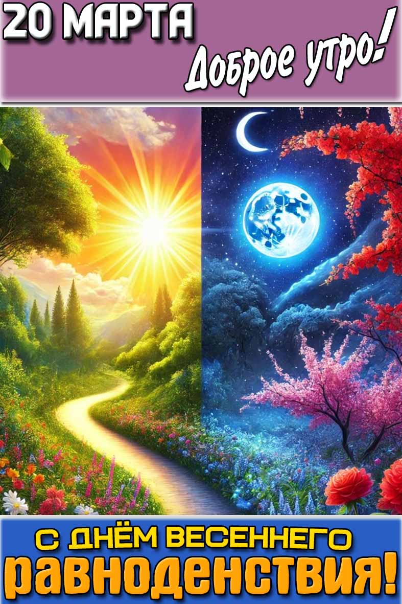 Открытка "20 марта доброе утро! С днём весеннего равноденствия!"