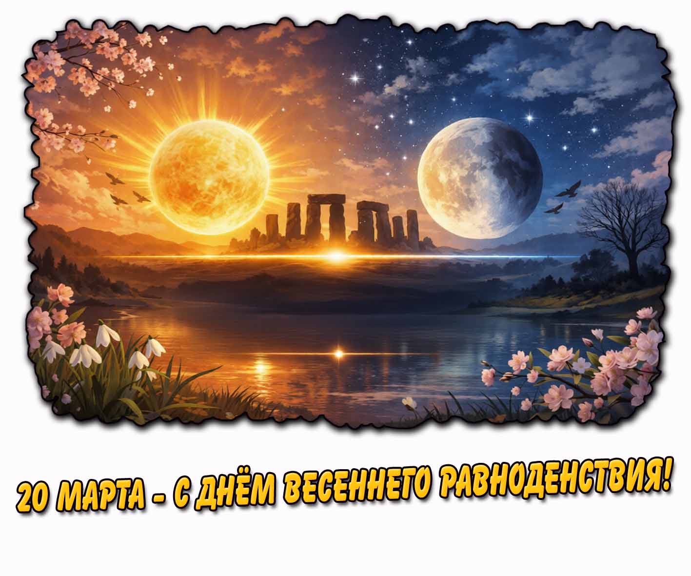 Открытка 20 марта - с днём весеннего равноденствия!