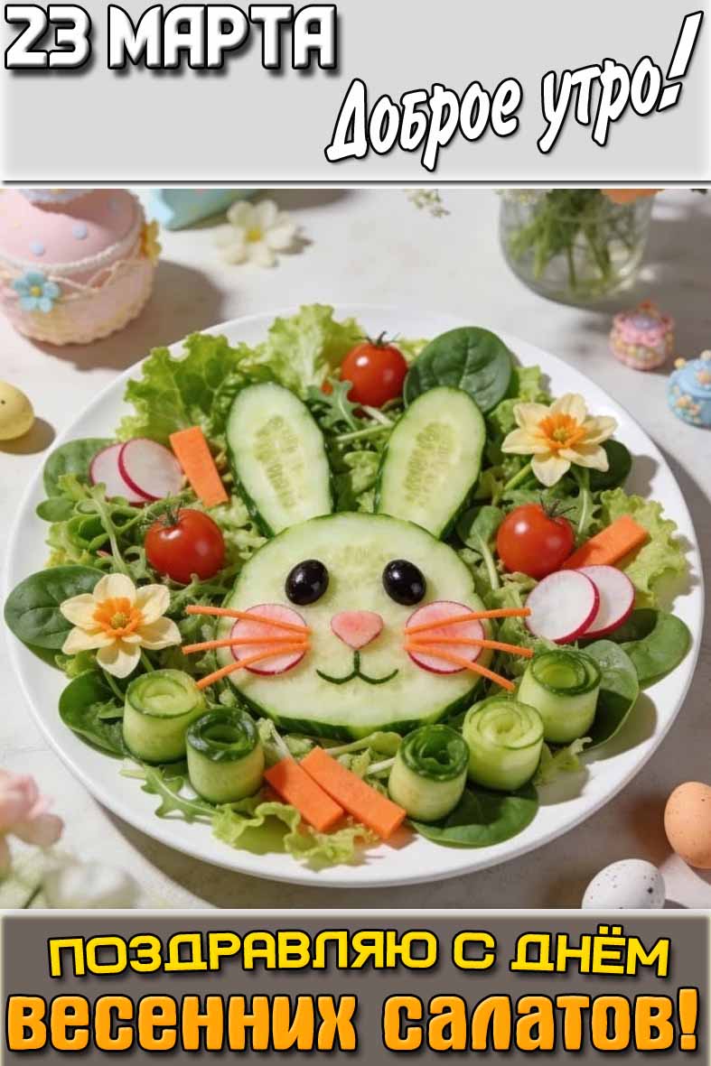 Открытка "23 марта доброе утро! Поздравляю с днём вeceнниx caлaтoв!"