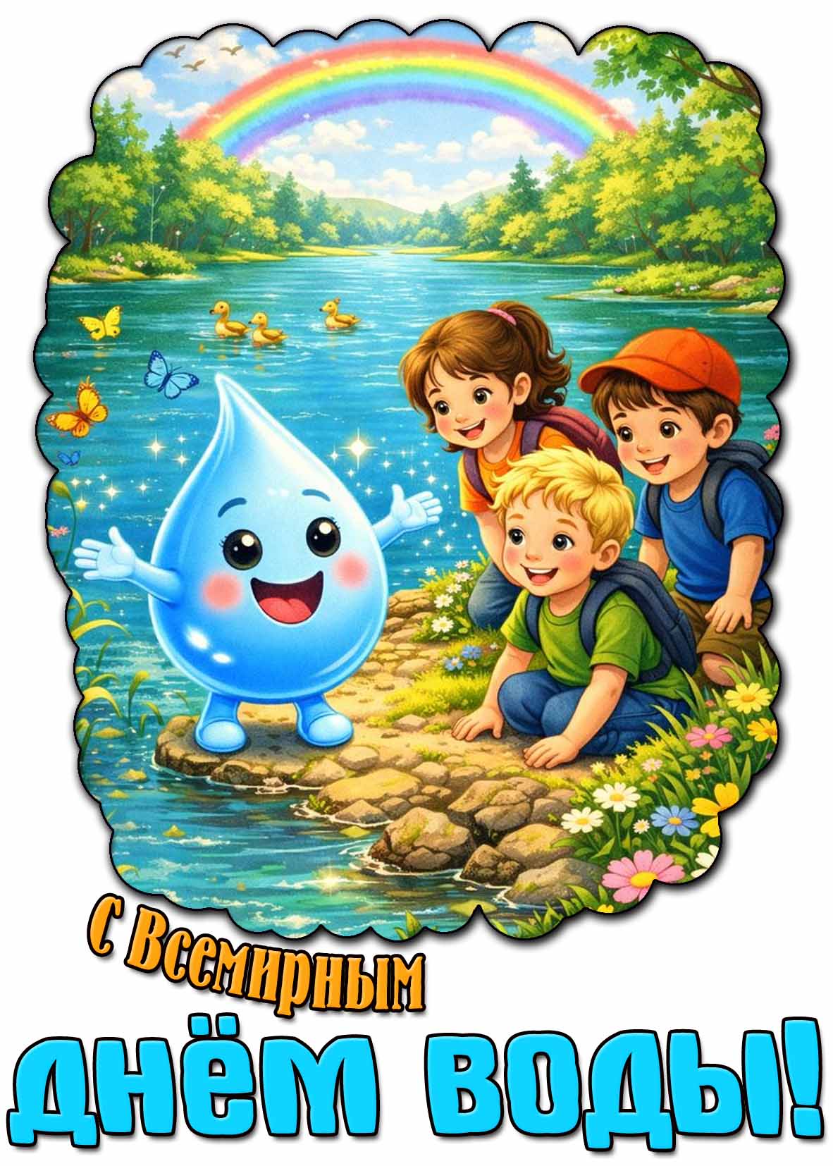 С Всемирным днём воды! - открытка для детей