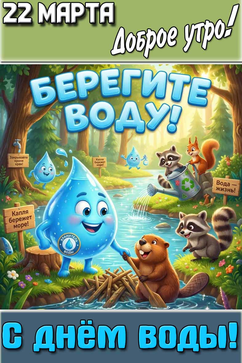 Прикольная картинка "22 марта доброе утро! С днём воды! Берегите воды!"