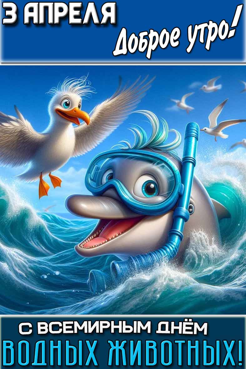 Открытка "3 апреля доброе утро! С Всемирным днём водных животных!"