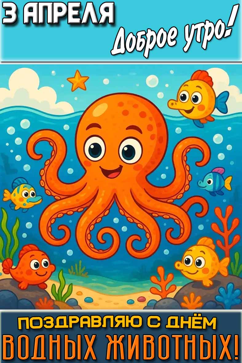 Картинка "3 апреля доброе утро! Поздравляю с днём водных животных!"