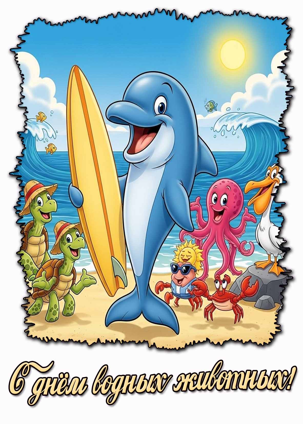 Прикольная открытка с днём водных животных