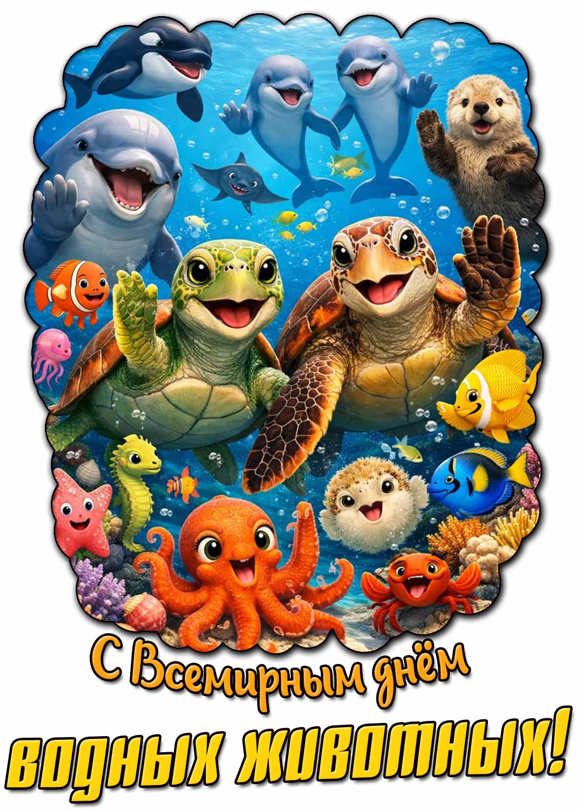 Красивая открытка с Всемирным днём водных животных