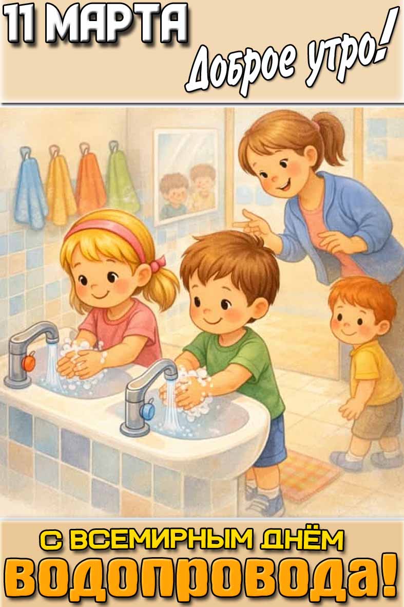 Детская картинка "11 марта доброе утро! С Всемирным днём водопровода!"