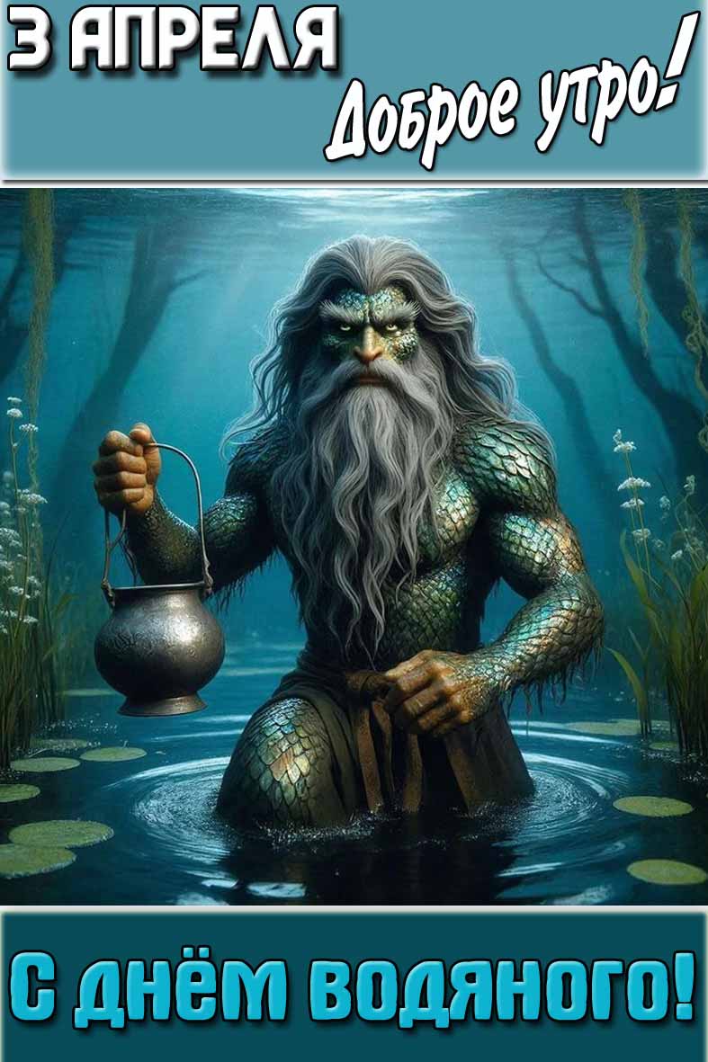Открытка "3 апреля доброе утро! С днём Водяного!"
