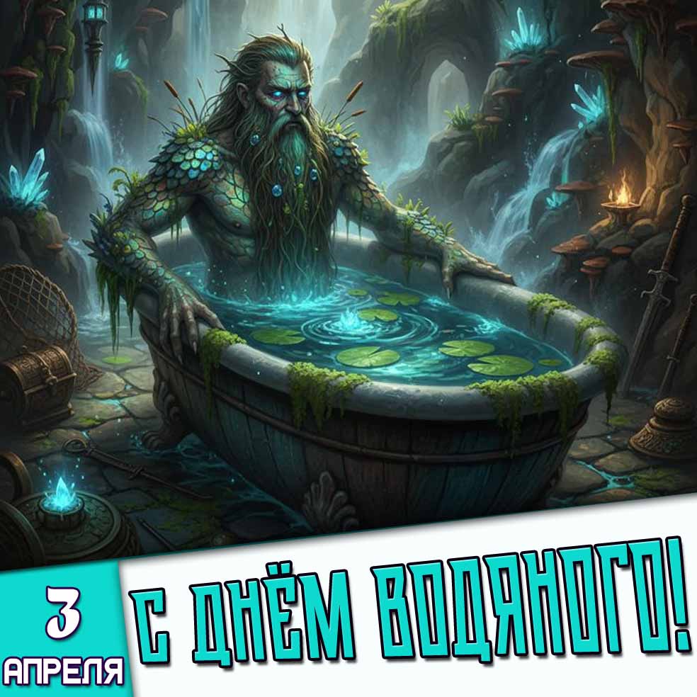 Открытка 3 апреля - с днём водяного!