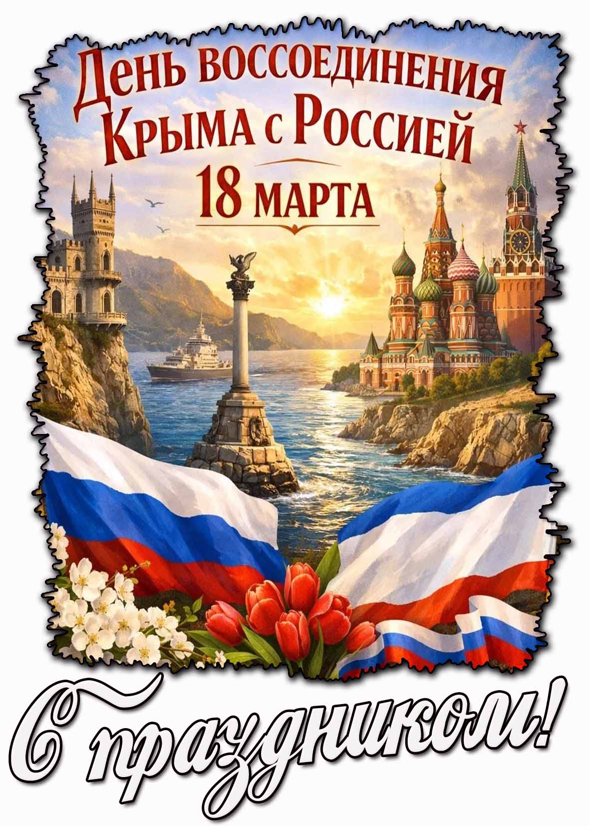 Открытка "18 марта - день воссоединения Крыма с Россией! С праздником!"