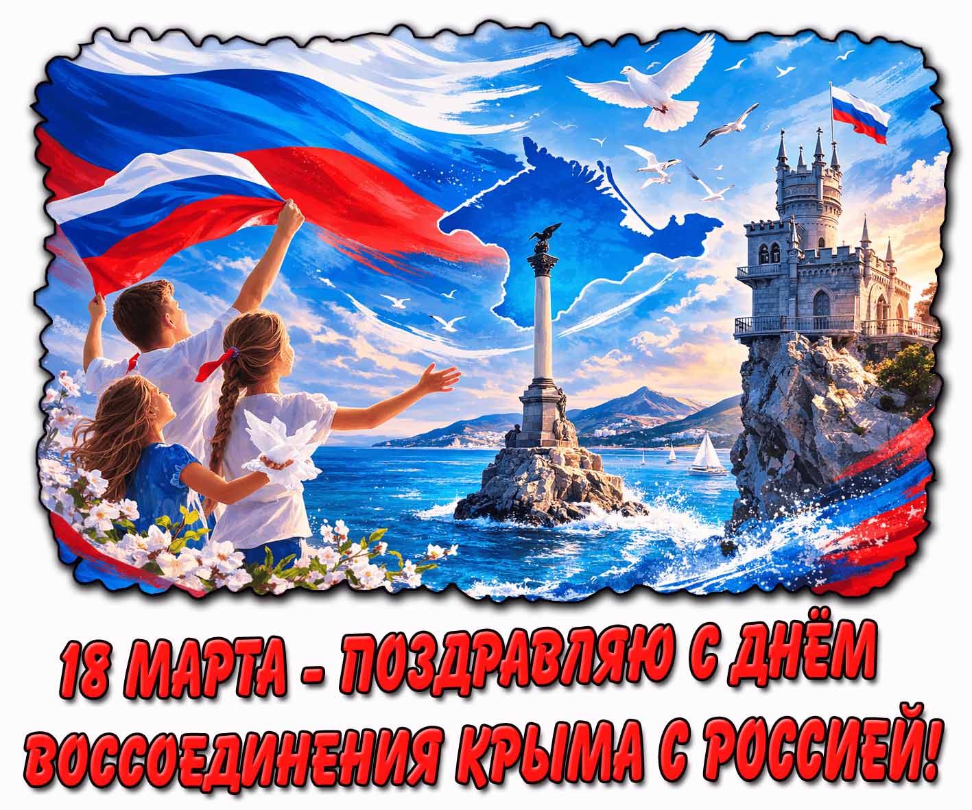 Красивая картинка "18 марта - Поздравляю с днём воссоединения Крыма с Россией!"