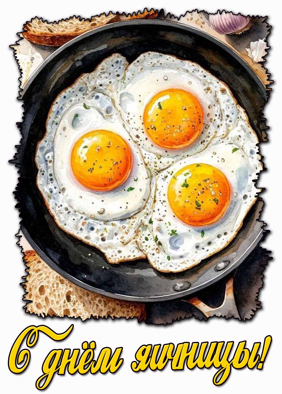 С днём яичницы! - красивая открытка