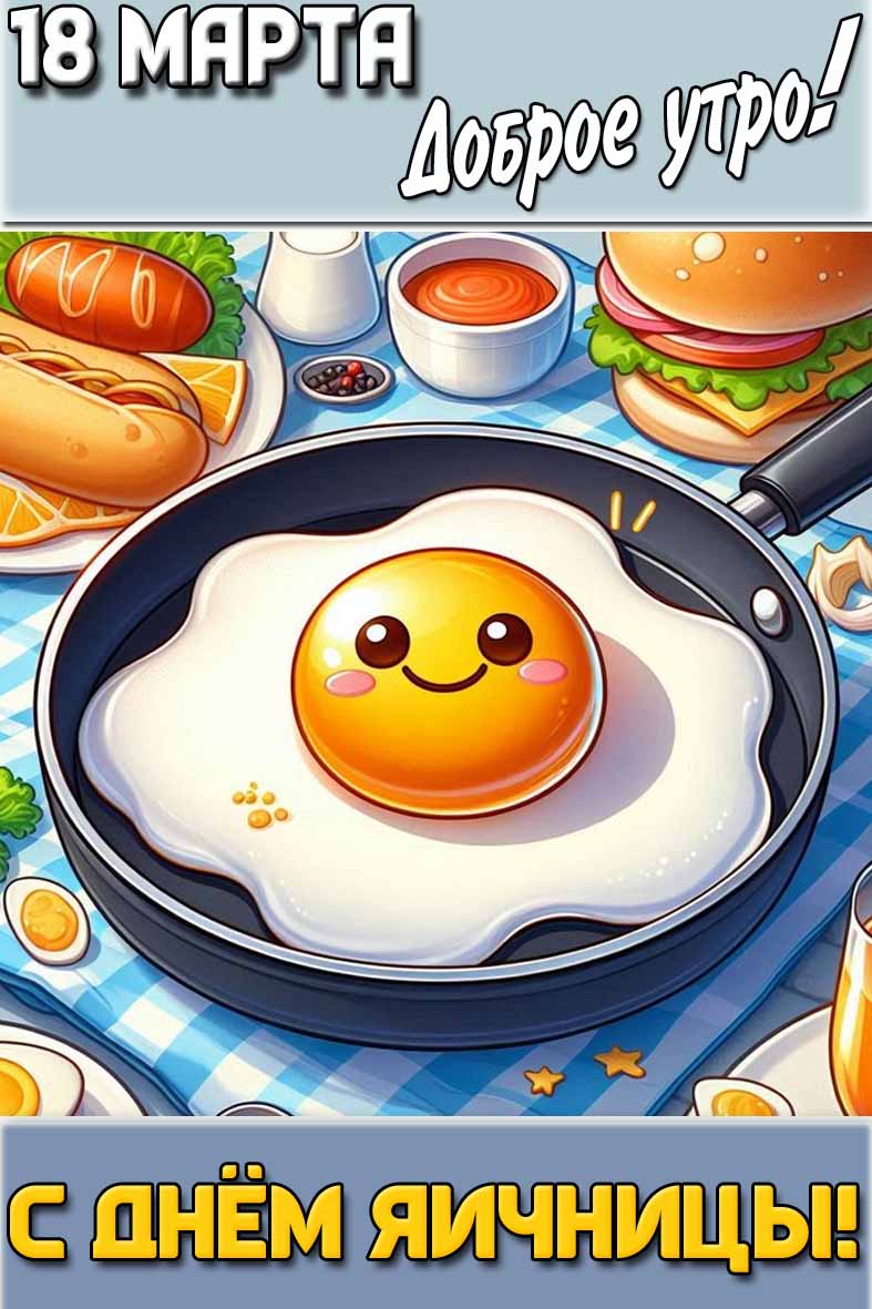 Картинка "18 марта доброе утро! С днём яичницы!"