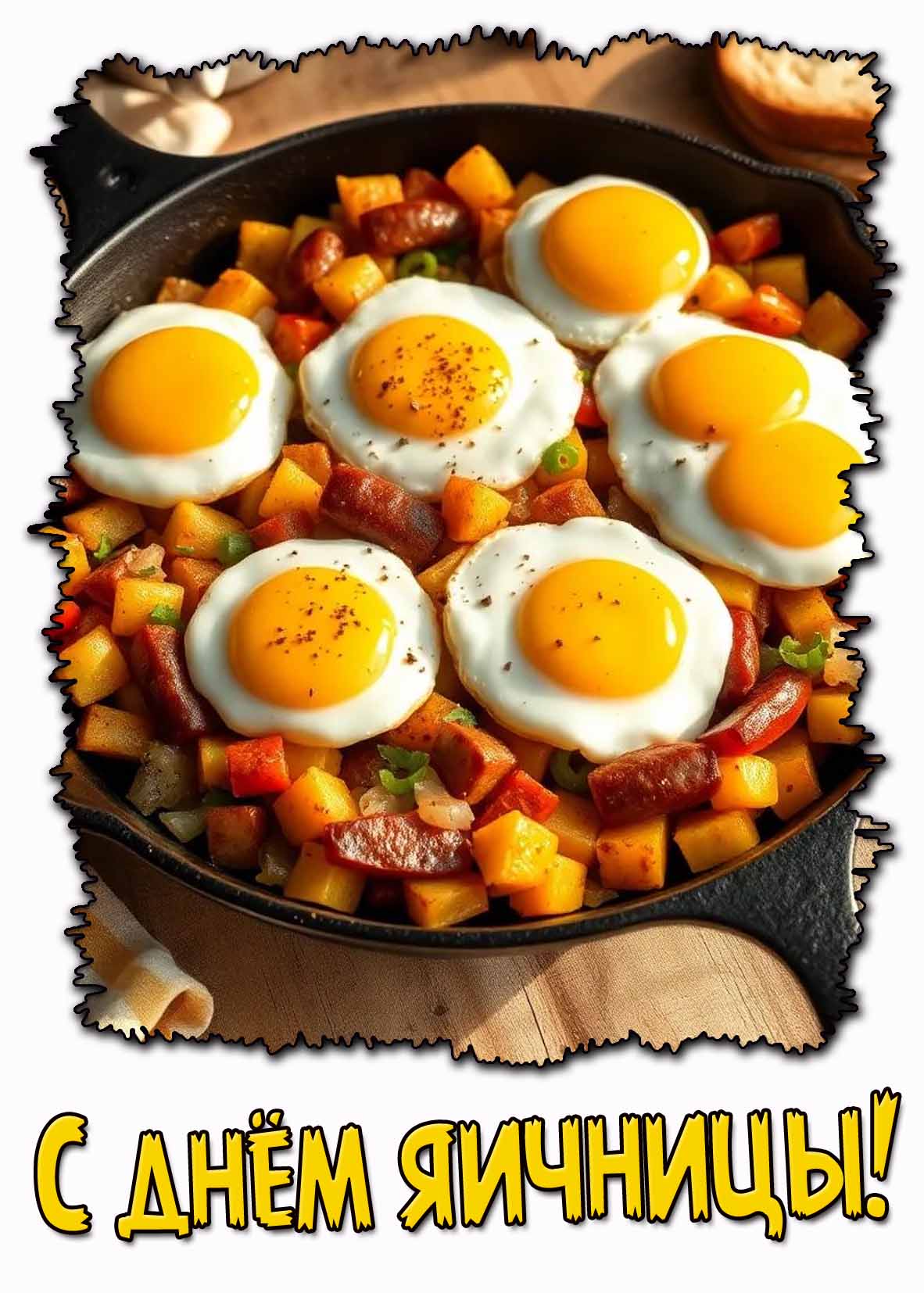 Открытка с днём яичницы