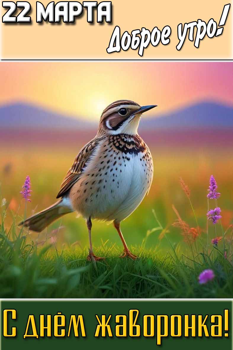 Открытка "22 марта доброе утро! С днём жаворонка!"