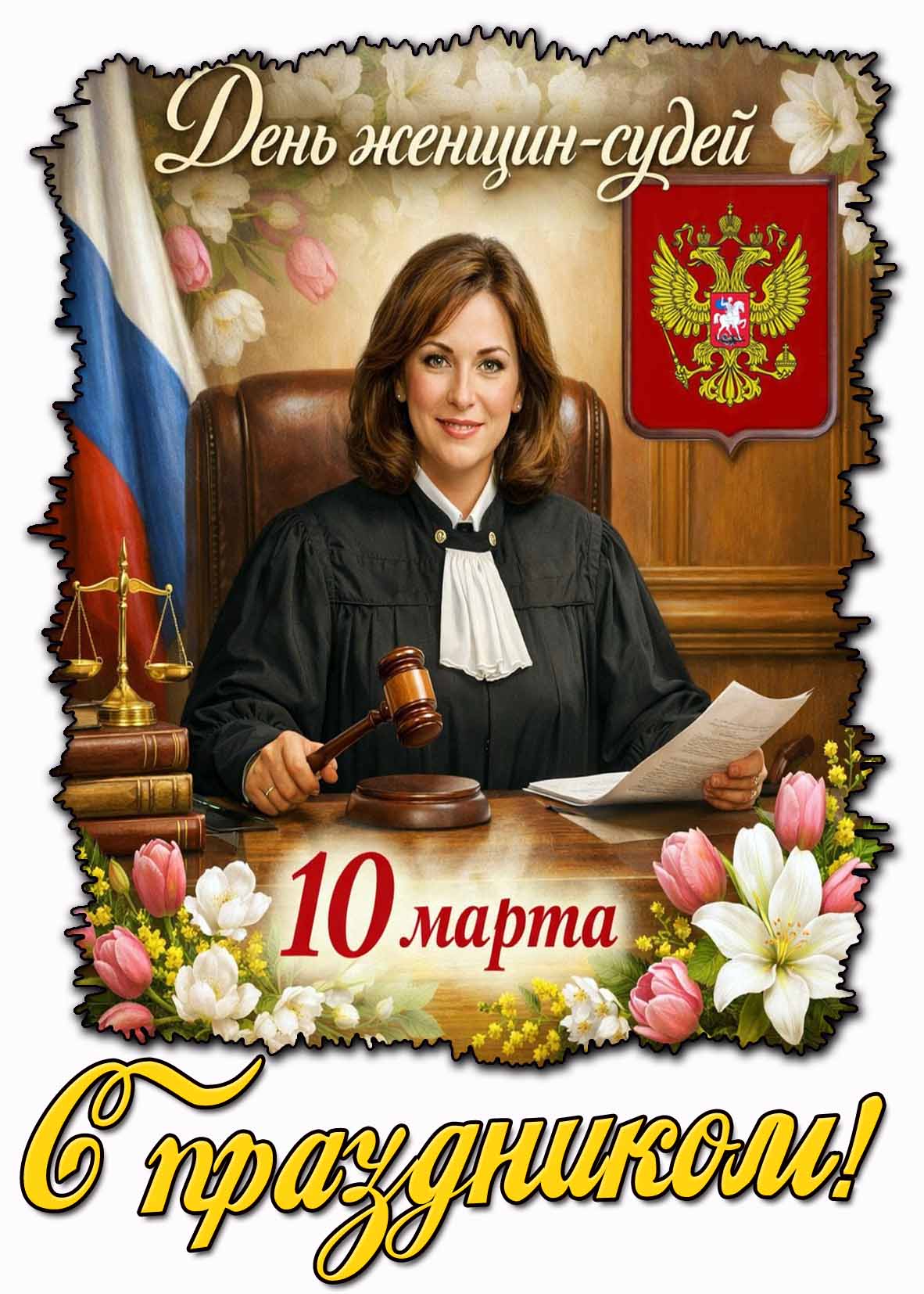 Весенняя открытка "10 марта - день женщин-судей! С праздником!"