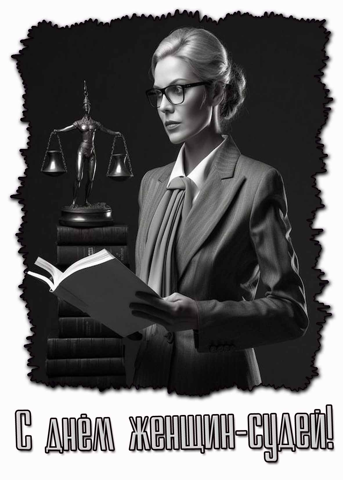 Чёрно-белая открытка с днём женщин-судей
