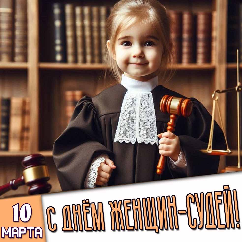 Детская открытка 10 марта - с днём женщин-судей!