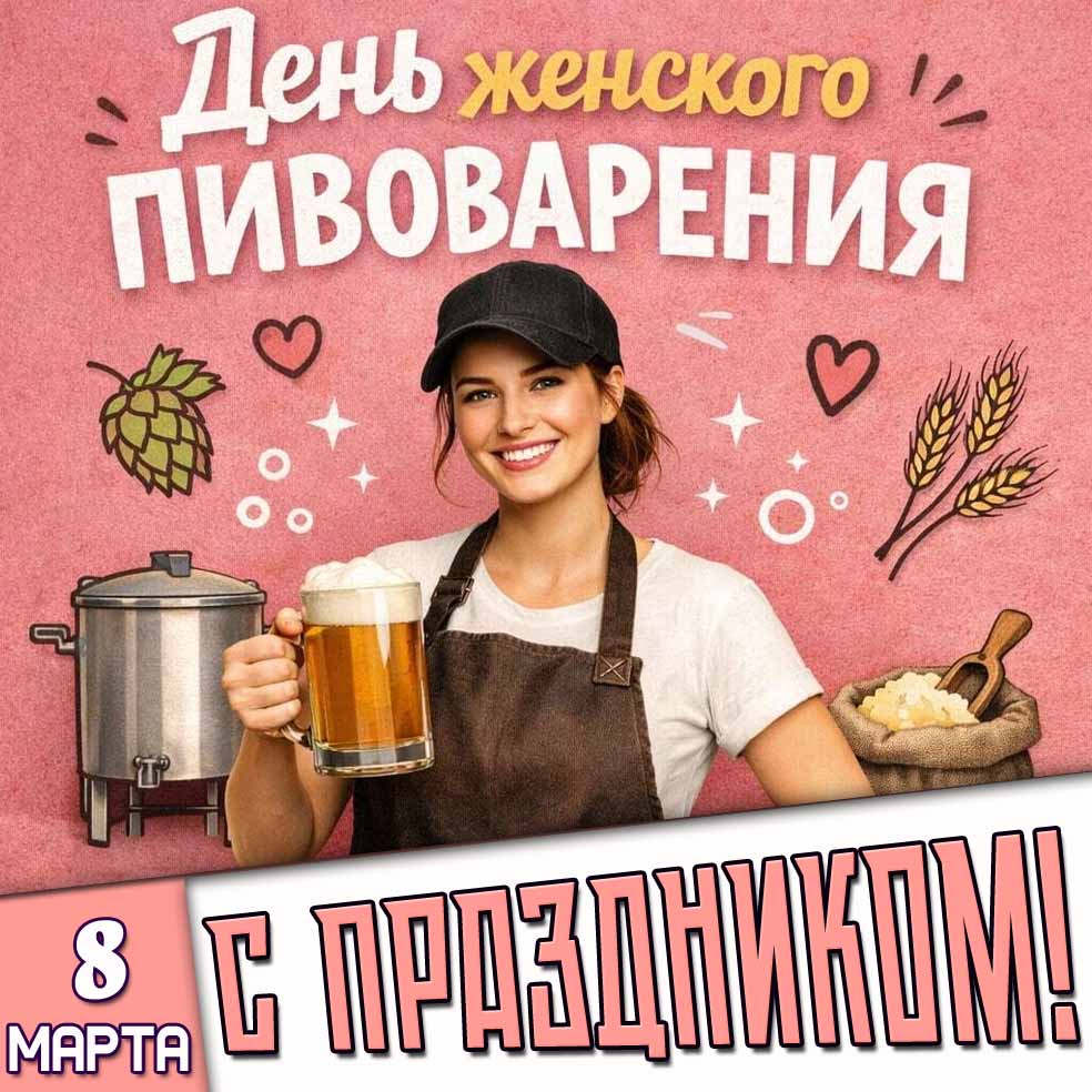 Открытка "8 марта - день женского пивоварения! С праздником!"