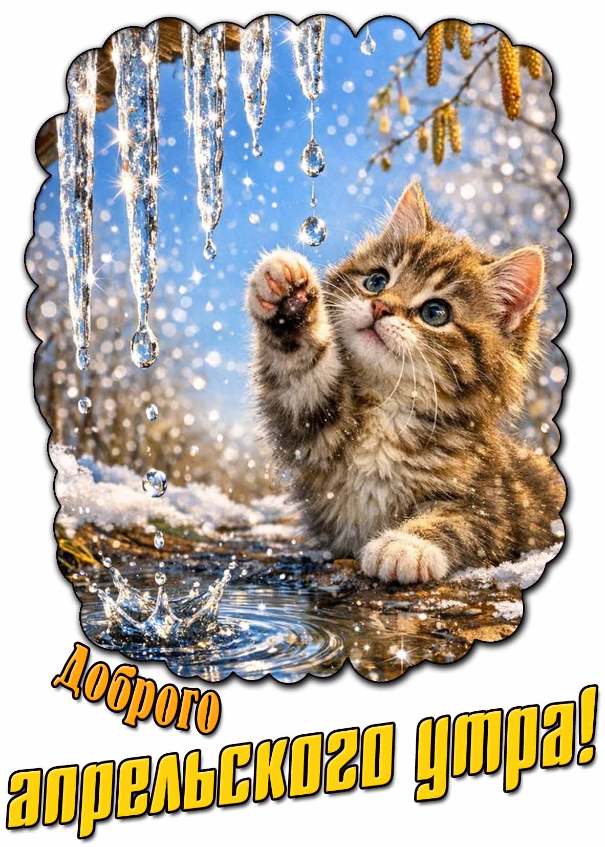 Доброго апрельского утра! - открытка с котёнком