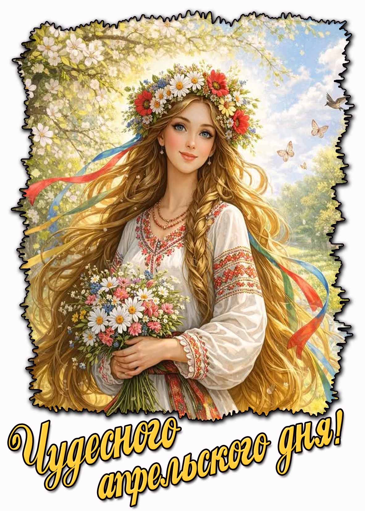 Чудесного апрельского дня! - открытка с красивой девушкой