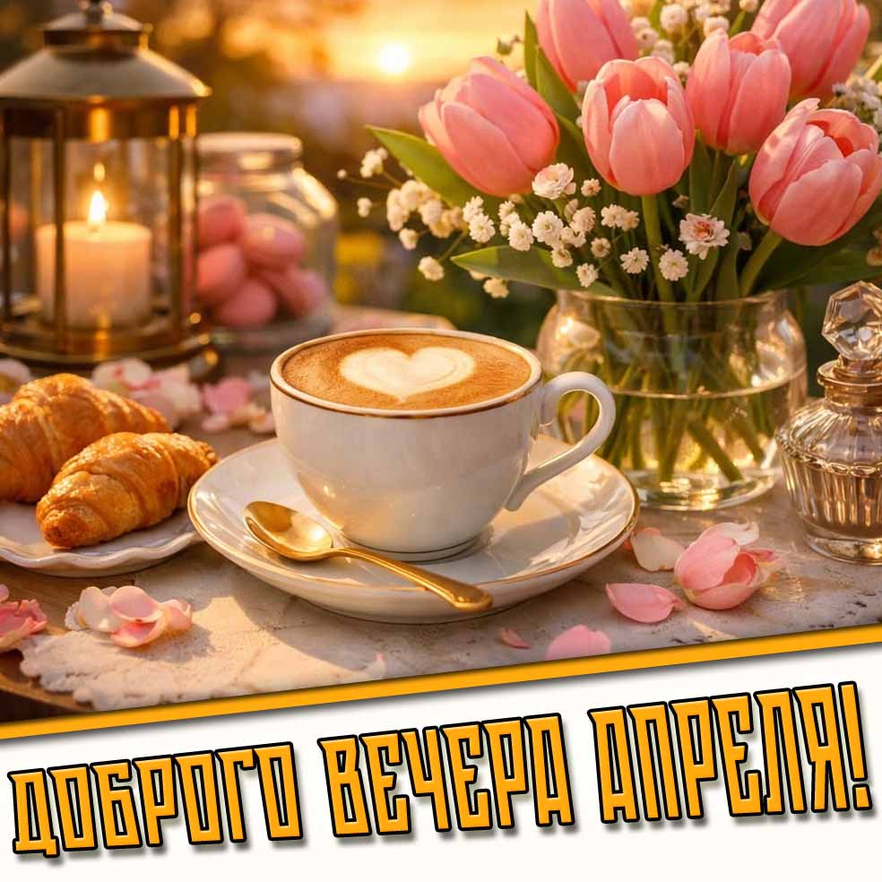 Красивая открытка "Доброго вечера апреля!"