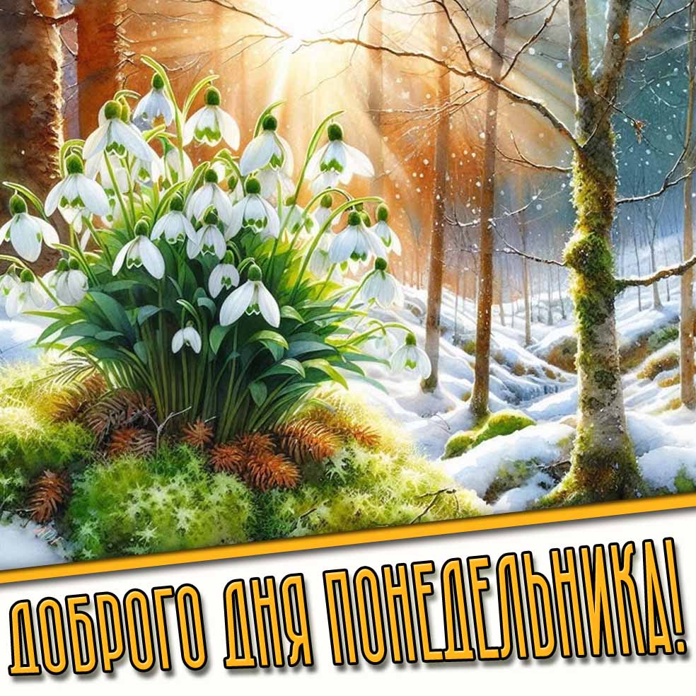 Доброго дня понедельника! - весенняя открытка с подснежниками