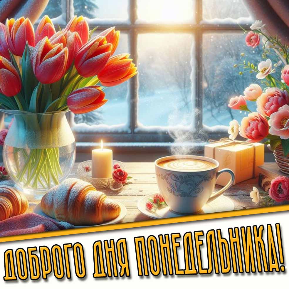 Доброго дня понедельника! - весенняя картинка с тюльпанами