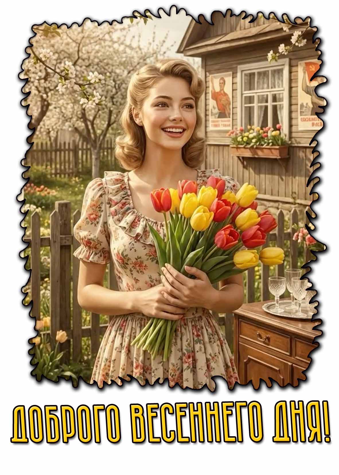 Советская открытка "Доброго весеннего дня!"