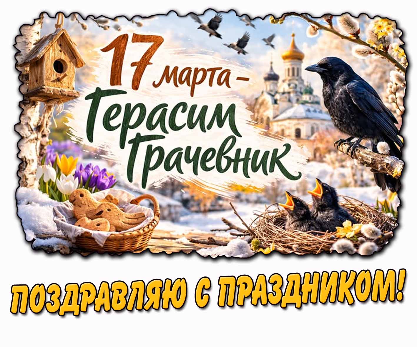 Весенняя открытка "17 марта - Герасим Грачевник! Поздравляю с праздником!"