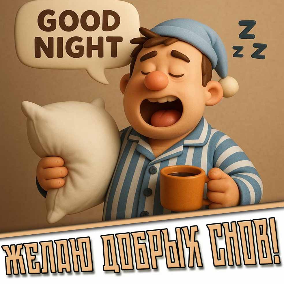 Прикольная открытка "Good night! Желаю добрых снов!"