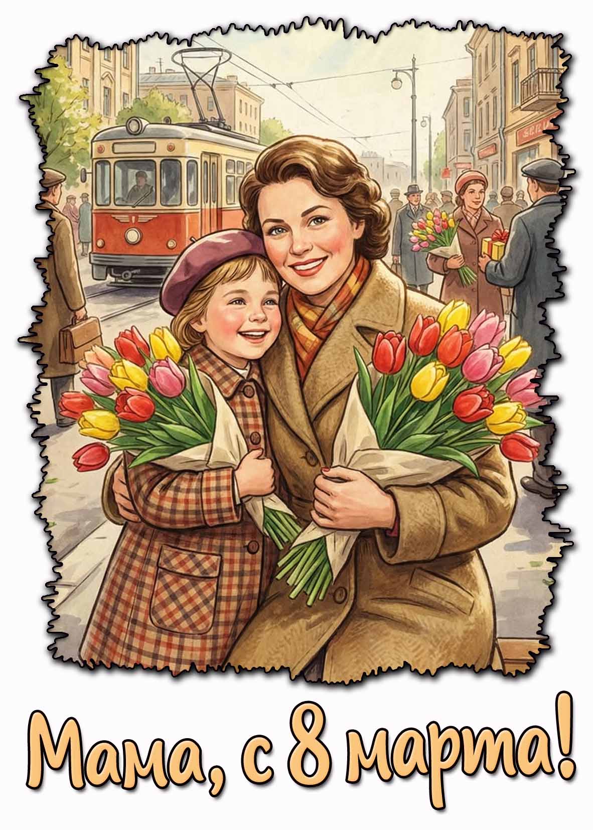 Советская картинка "Мама, с 8 марта!"